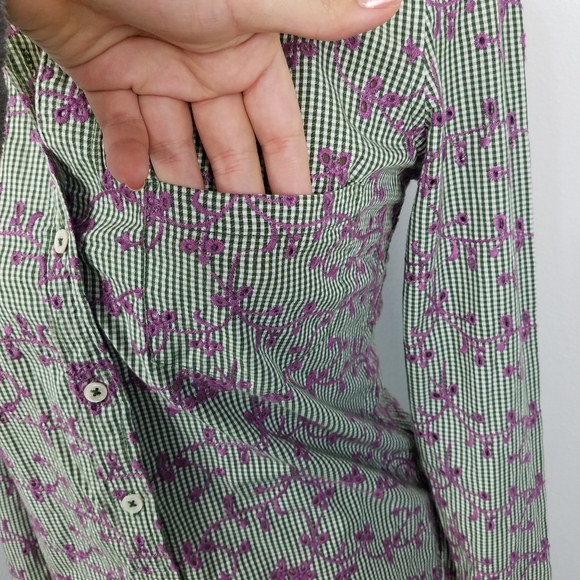Anthro Odille Purple & Green Eyelet Button Down 5 for $30 - Picture 7 of 9